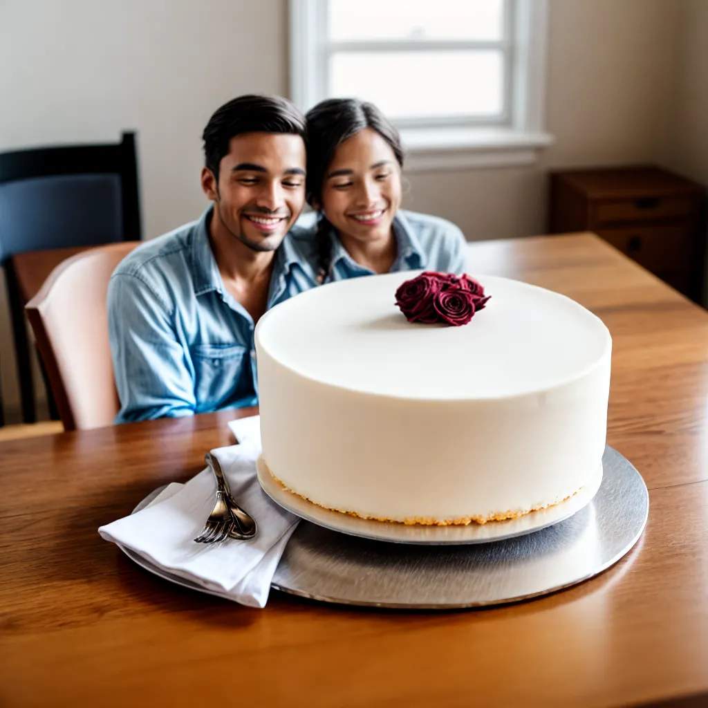 casal sorrindo bolo aniversario