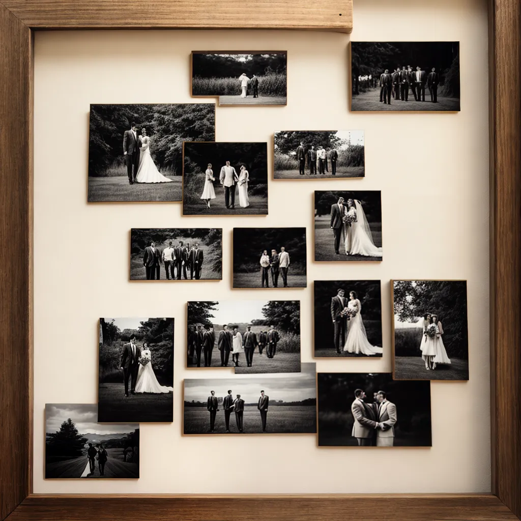 colagem fotos casamento vintage madeira