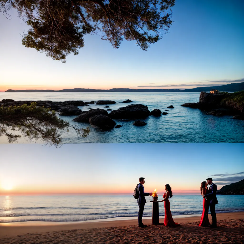 casal praia por do sol magico