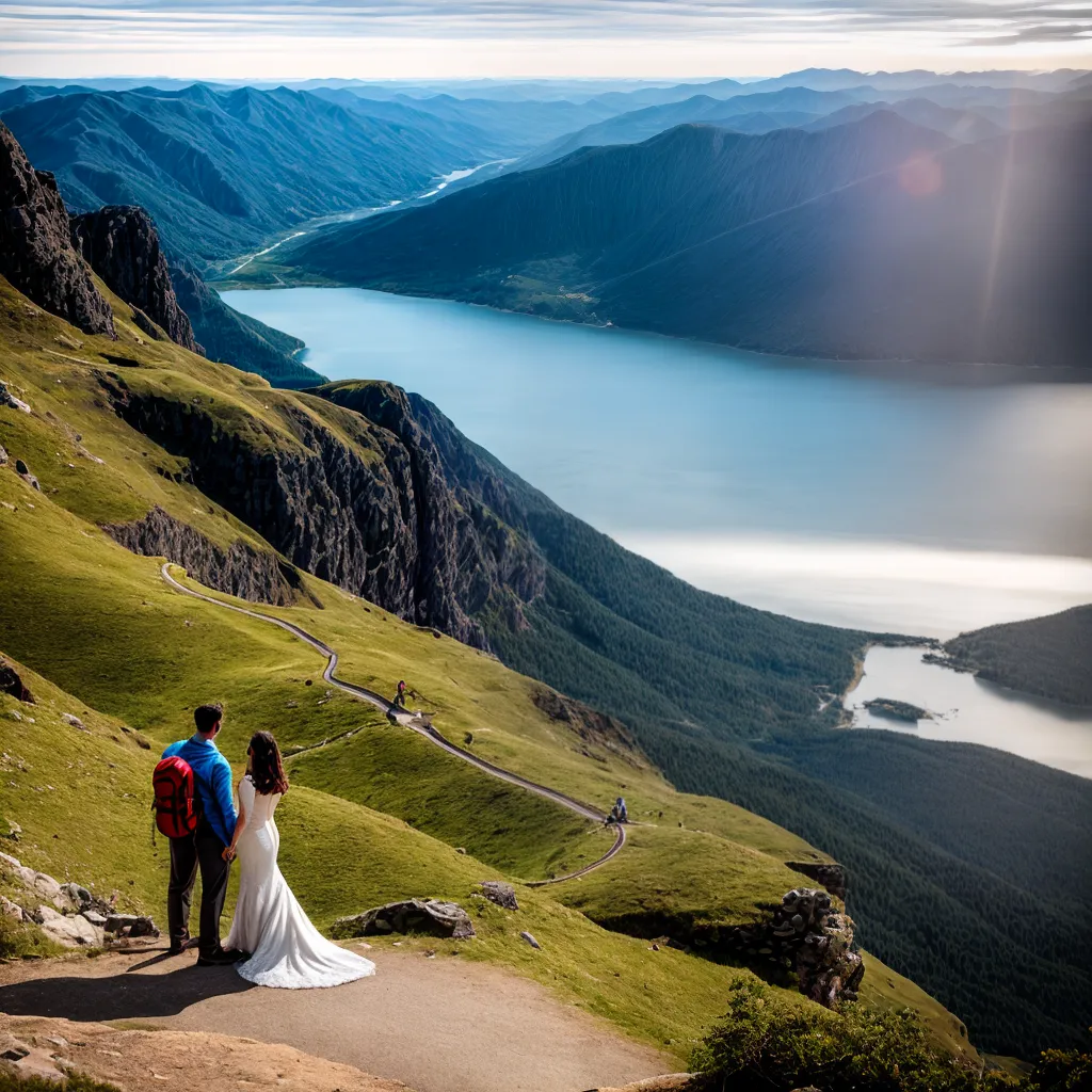 casal sorrindo por do sol montanha