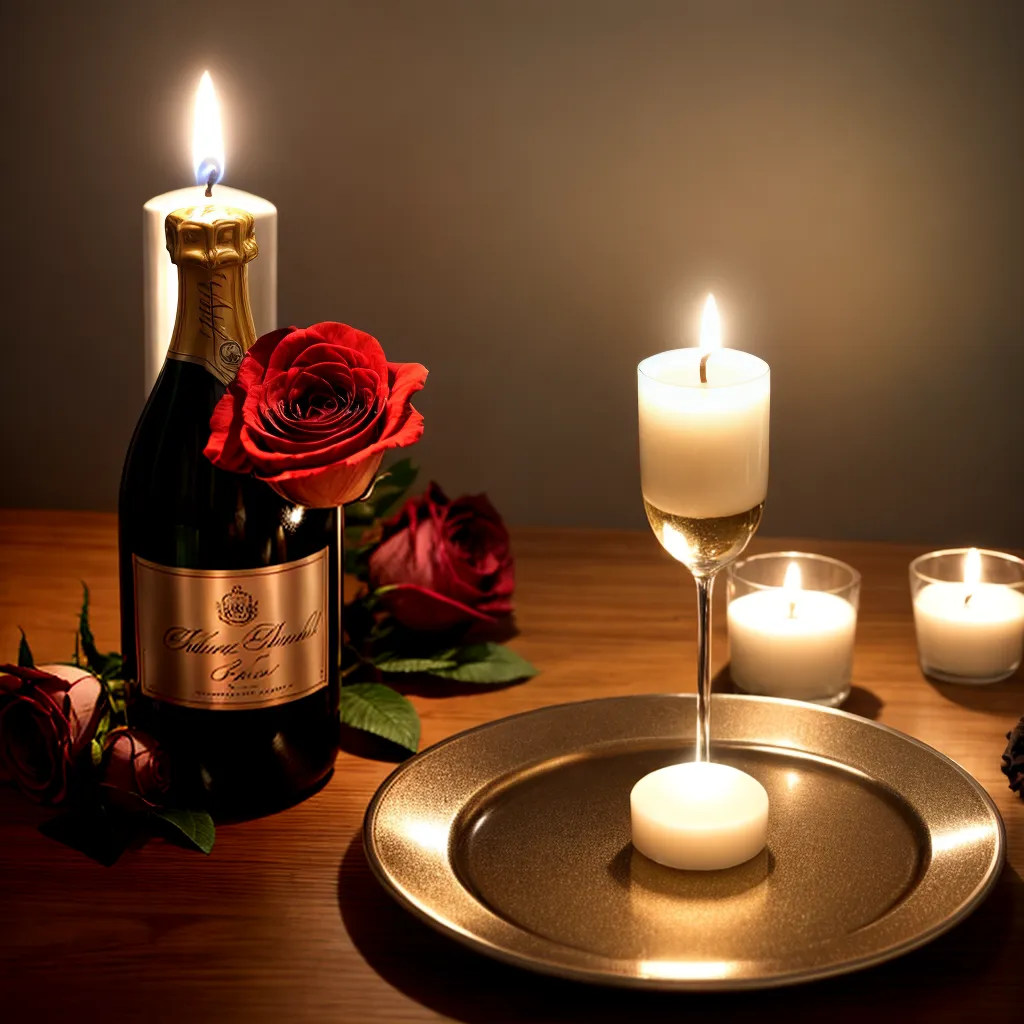 mesa romantica casal champagne rosas