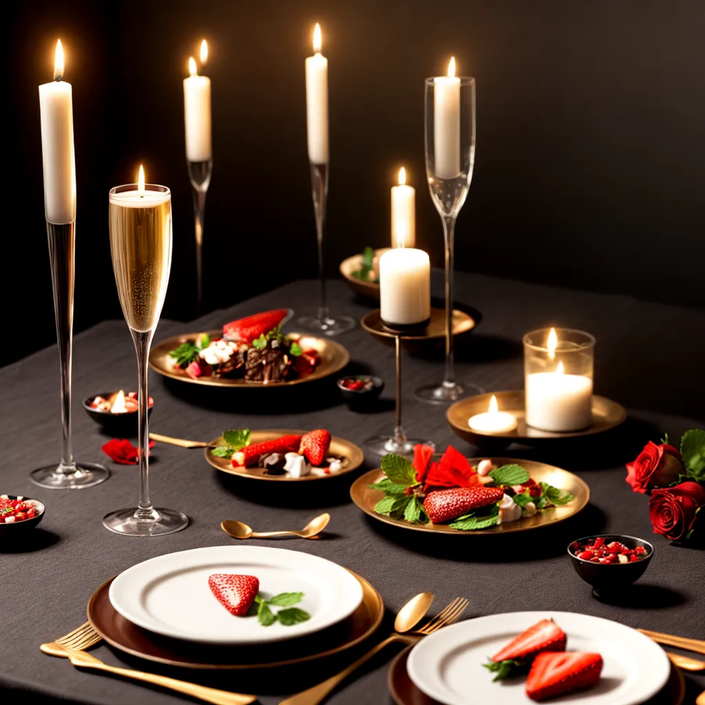 mesa romantica candlelight champagne frutas