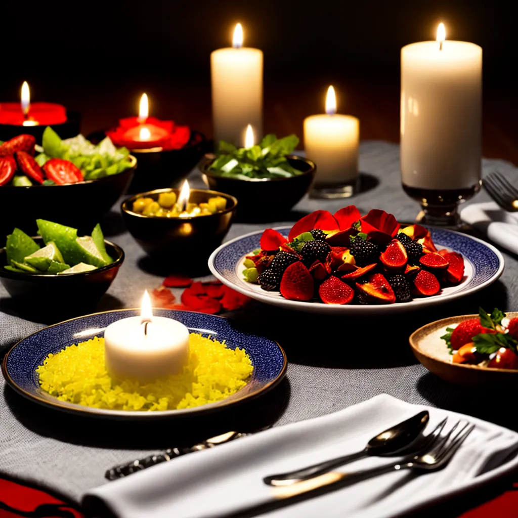 mesa romantica ostras frutas especiarias
