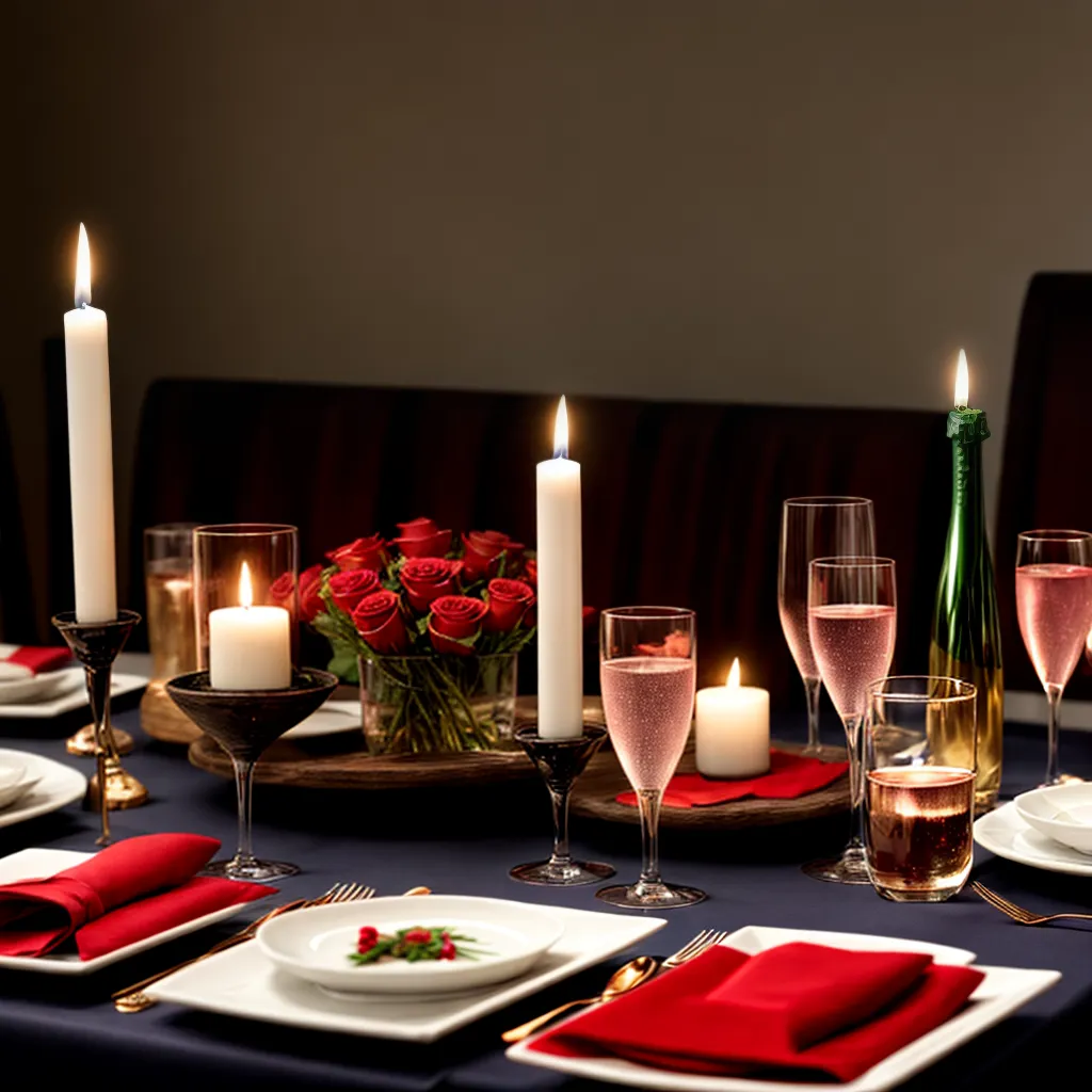 mesa jantar romantica rosas seafood champagne