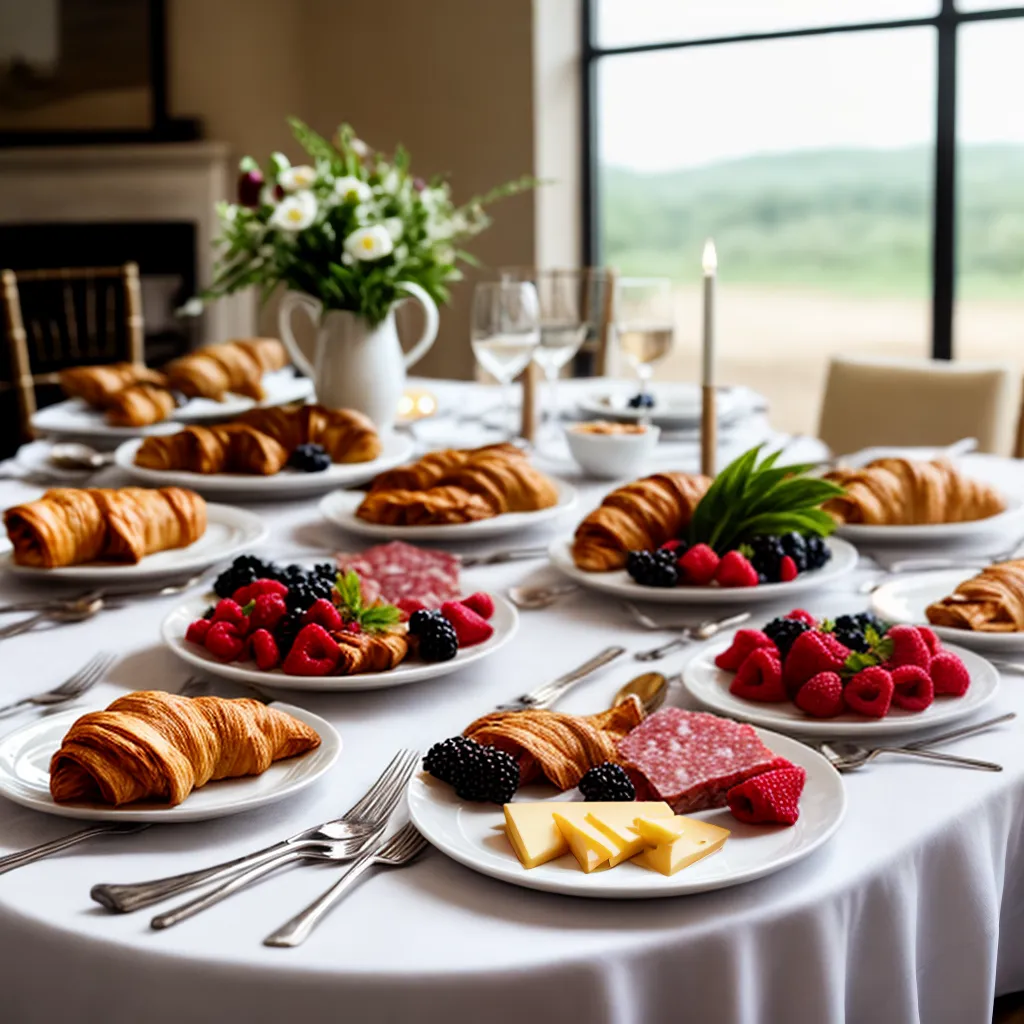 mesa brunch elegante croissants queijos