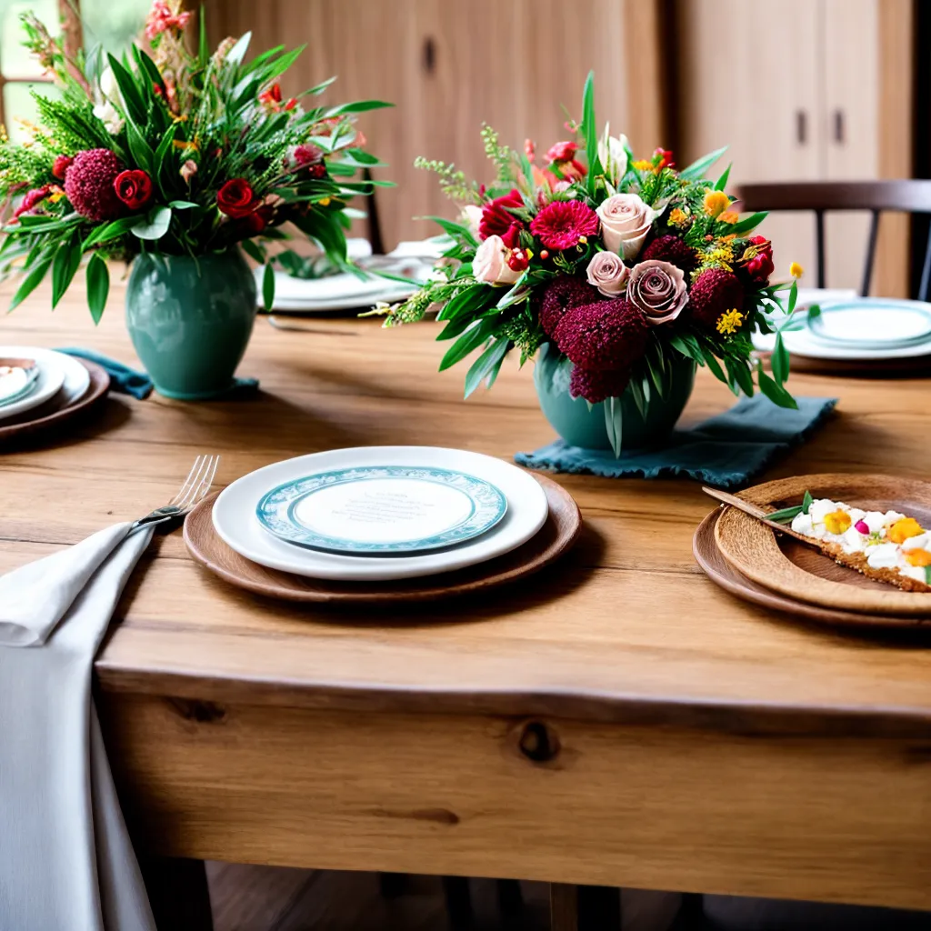 mesa wooden flores brunch familia