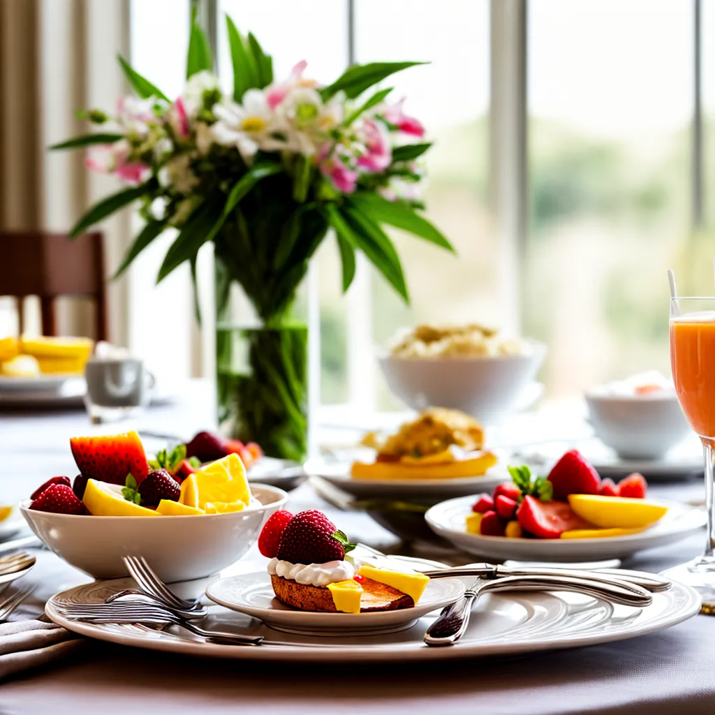 mesa brunch comida frutas flores