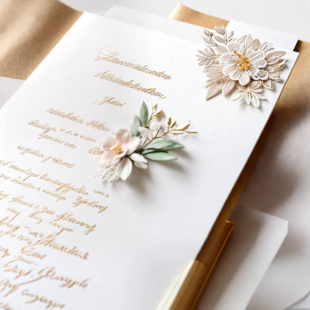Convite de casamento com caligrafia e ilustração floral