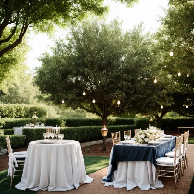 patio ao ar livre luzes cortinas mesa casamento