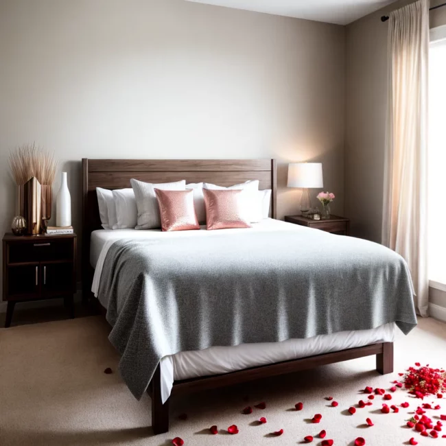 cama romantica petalas champagne
