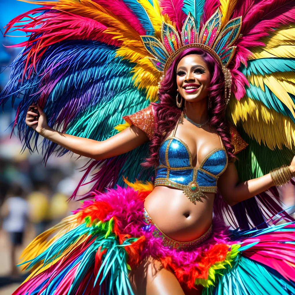 Gestante carnaval alegria brilho