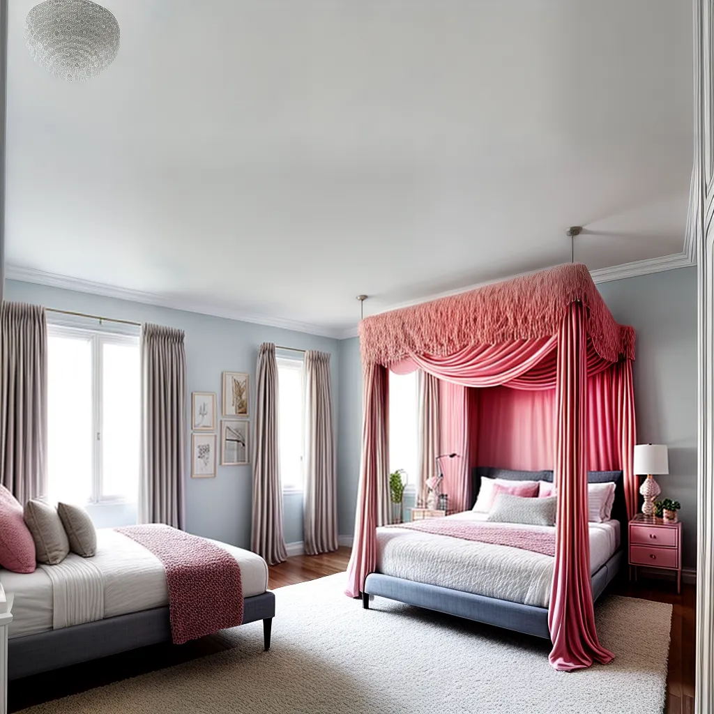 Quarto adolescente glamouroso cama canopy