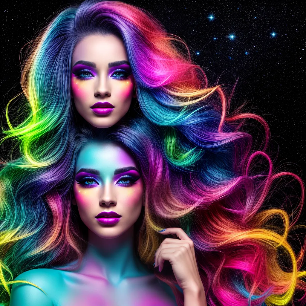 Mulher maquiagem neon estrelas brilho