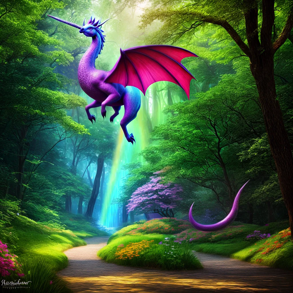 Floresta encantada fadas unicórnios dragão