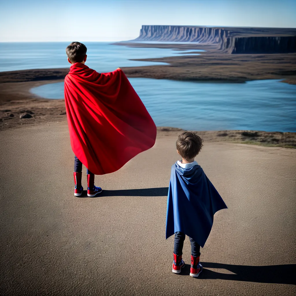 Criança superheroica determinação imaginação