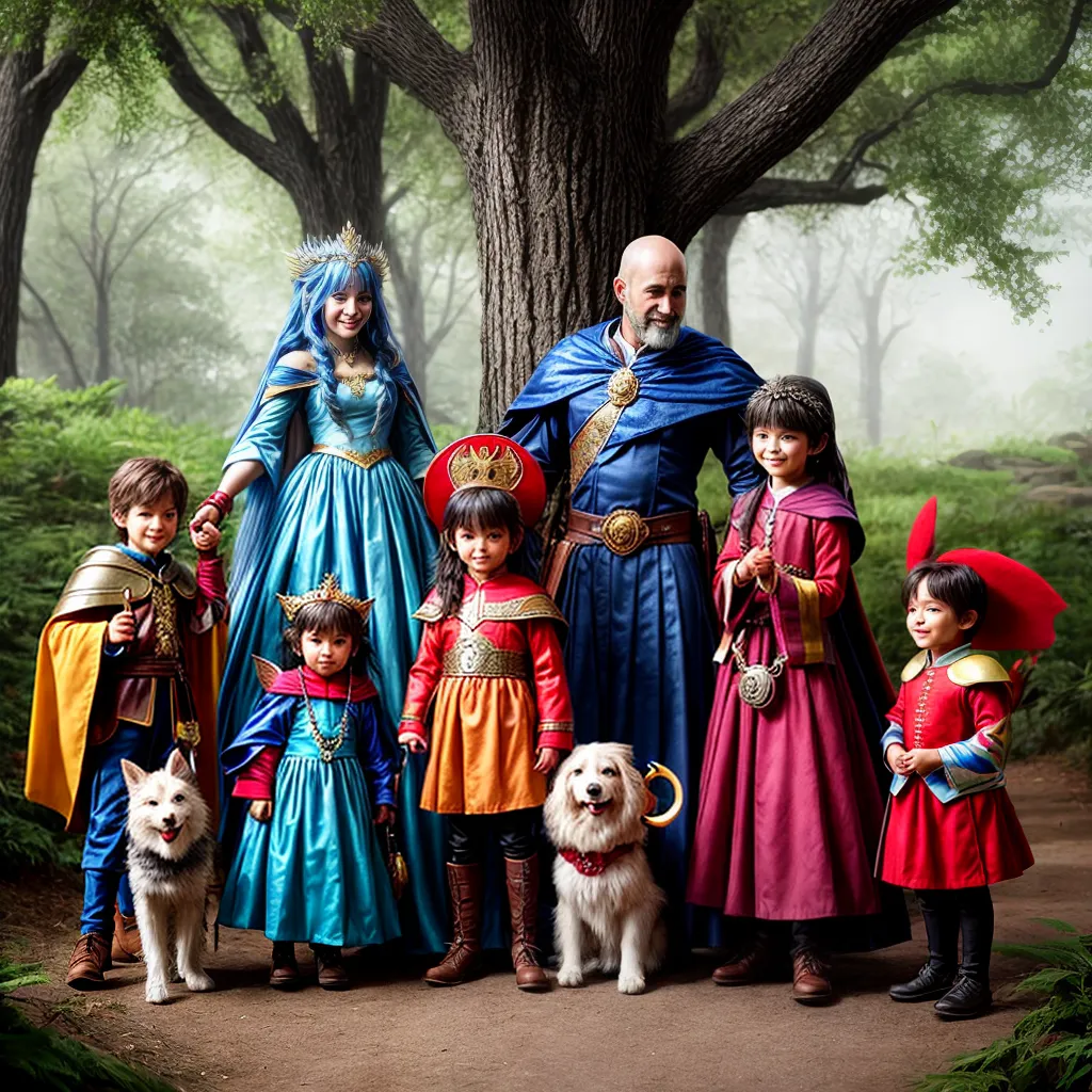 Personagens fantasia crianças floresta