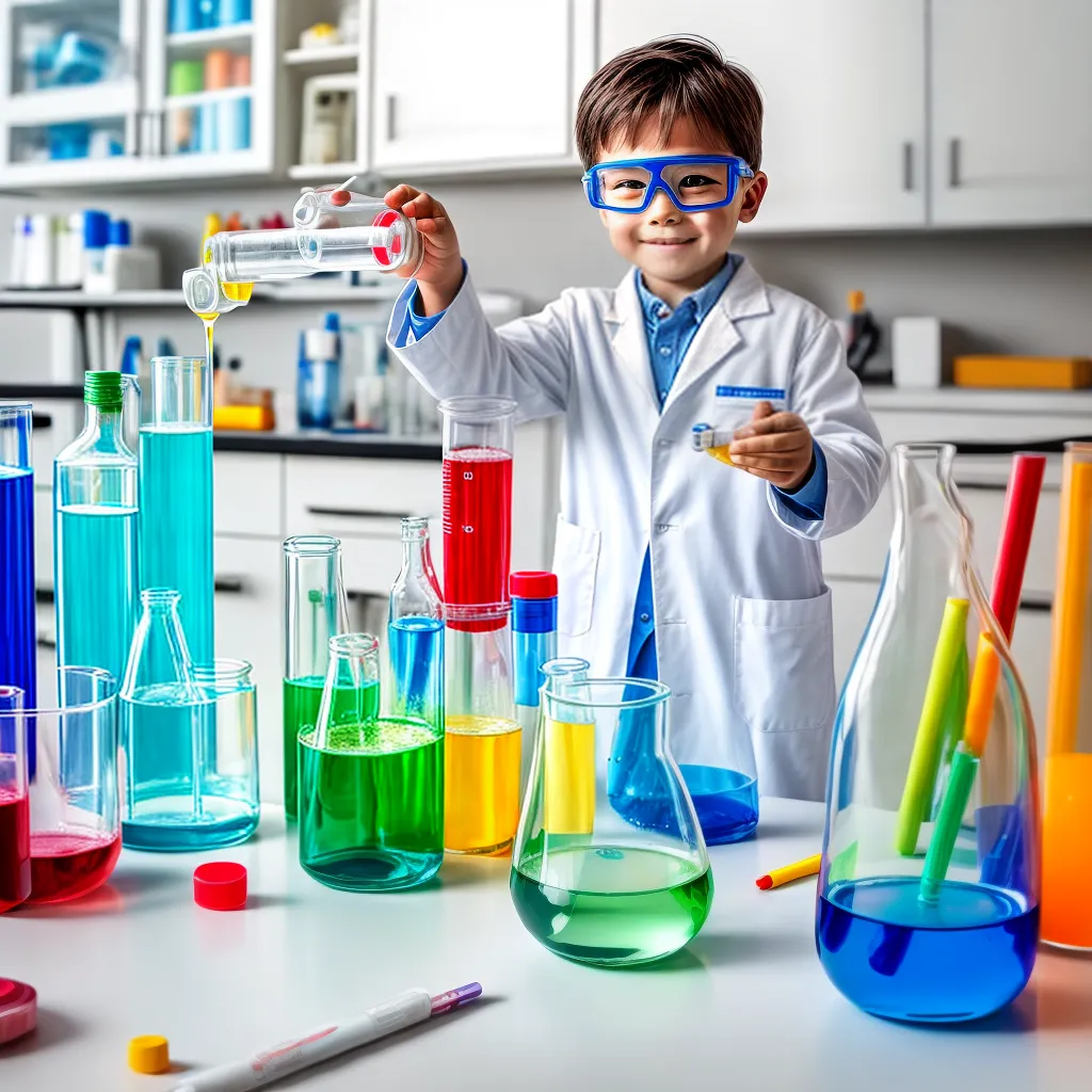 Criança laboratório ciência experimento