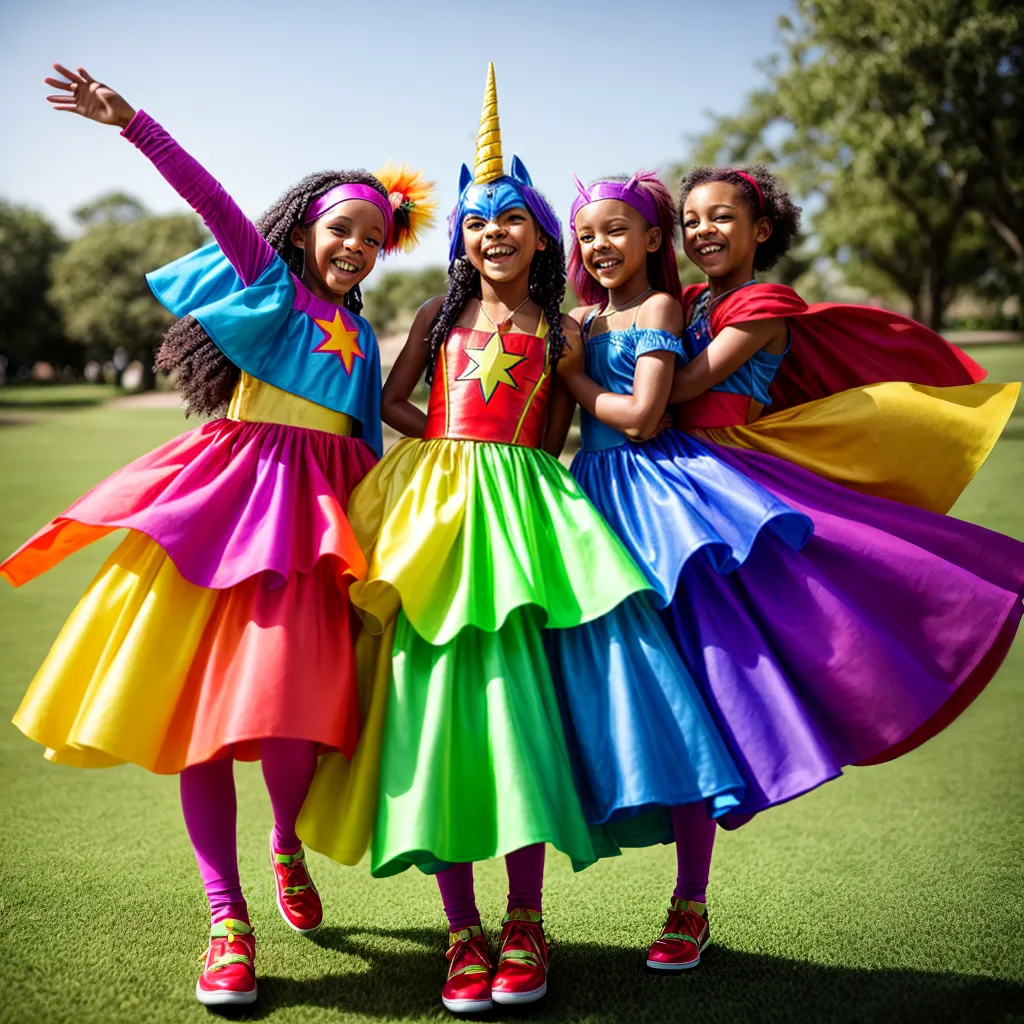 Crianças alegres parque fantasias coloridas