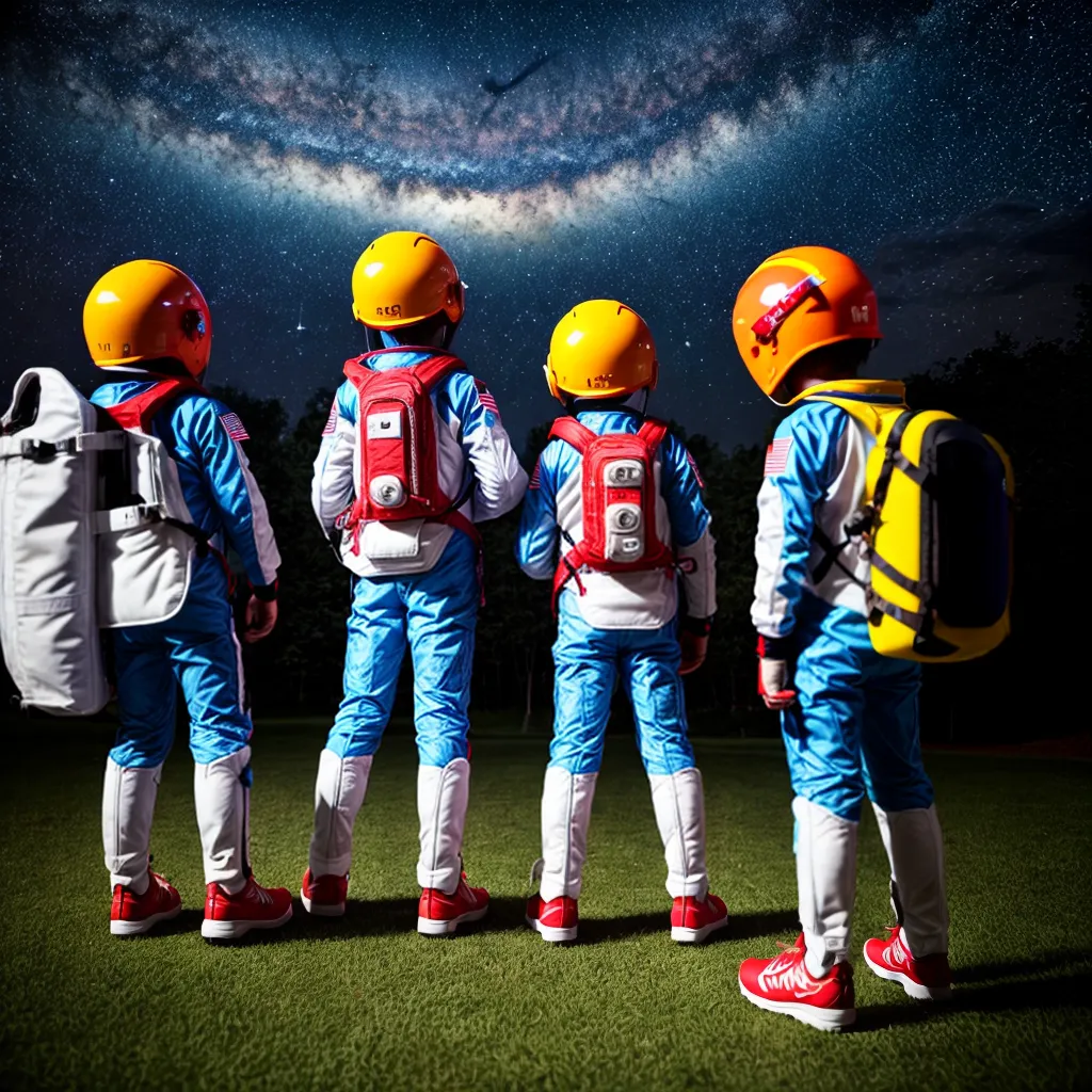 criancas astronautas brincando ceu estrelado 1 Crianças astronautas brincando céu estrelado