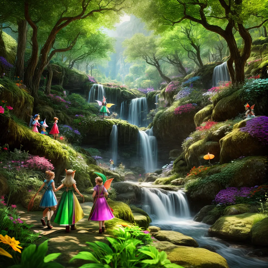 Crianças sorrisos floresta mágica