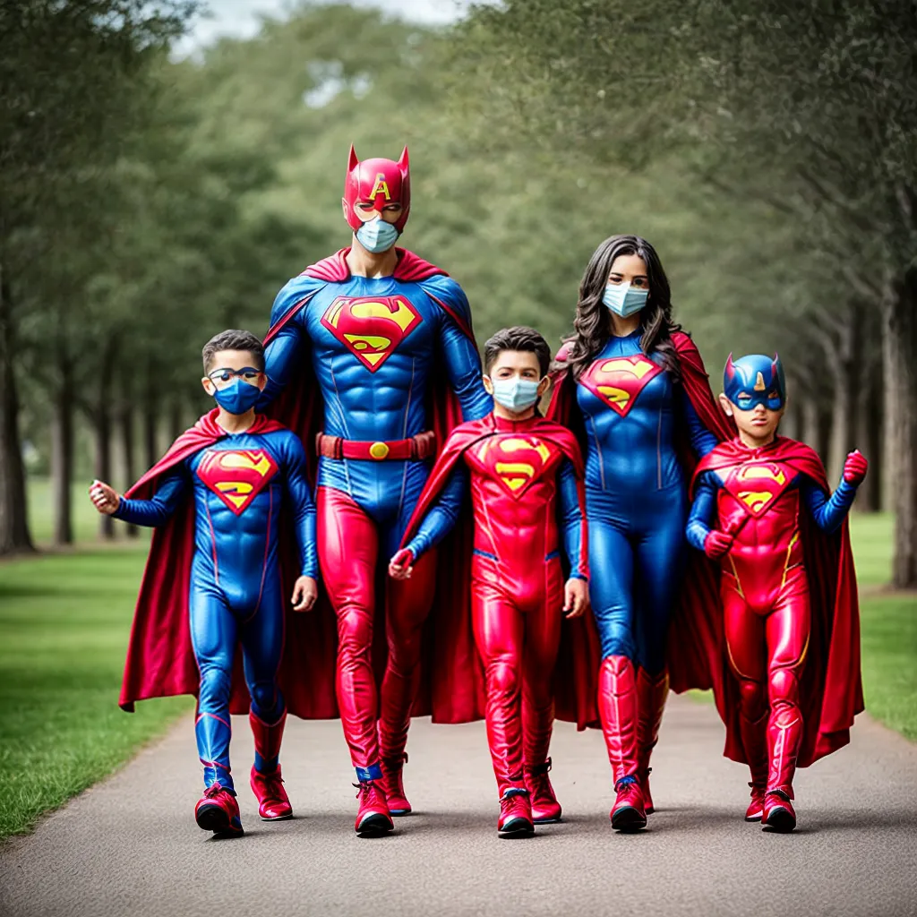 Família super-heróis alegria poses