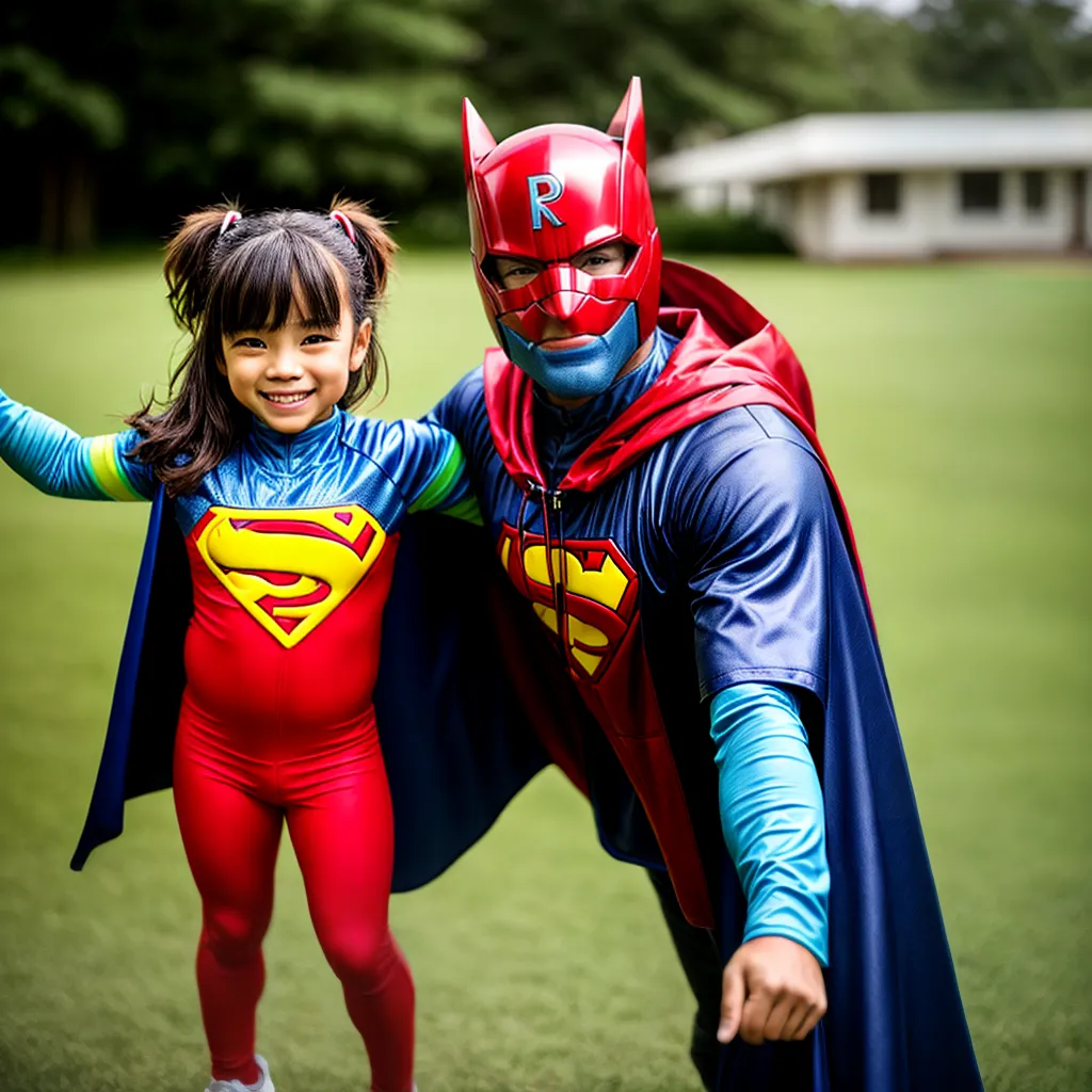 Pai filha super-heróis alegria