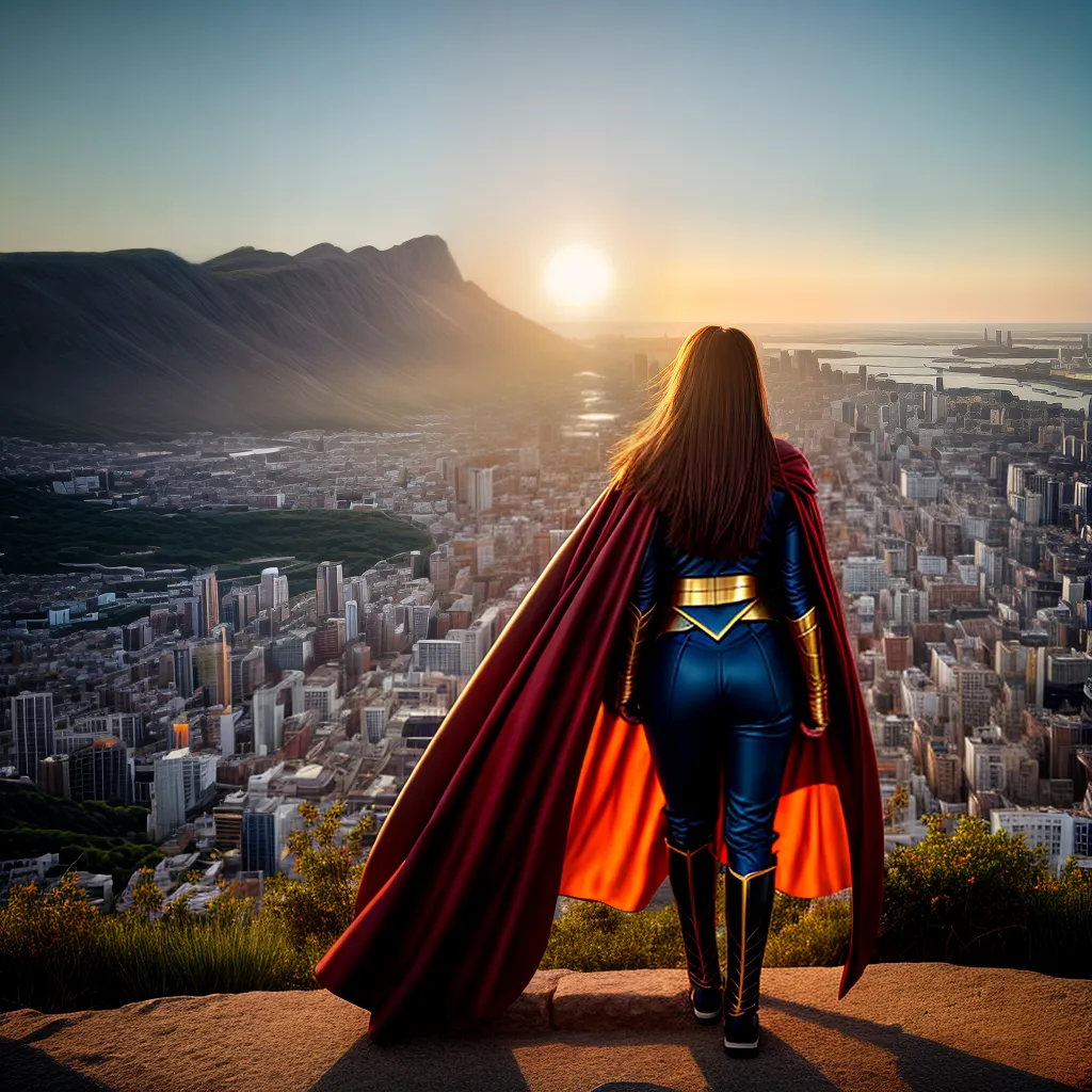 menina superheroica confiante ceu cidade Menina superheroica confiante céu cidade
