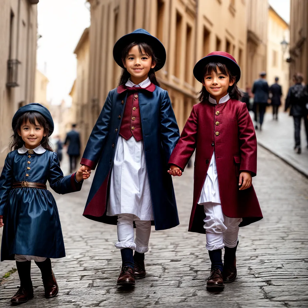 criancas trajes historicos rua pedras Crianças trajes historicos rua pedras