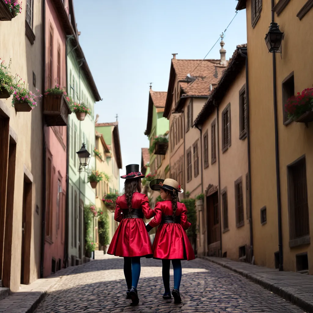 Crianças trajes periodo rua lojas