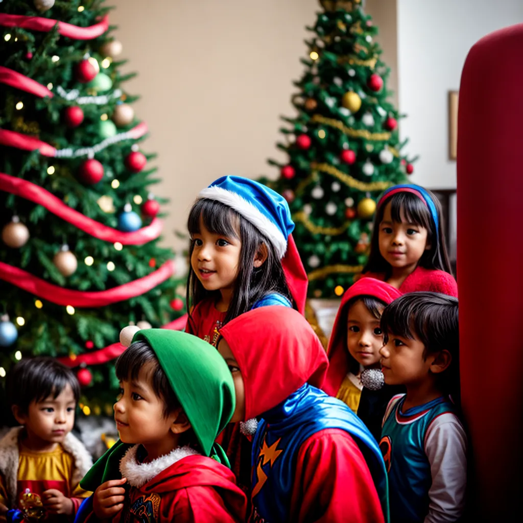 Crianças fantasias natal arvore esperança