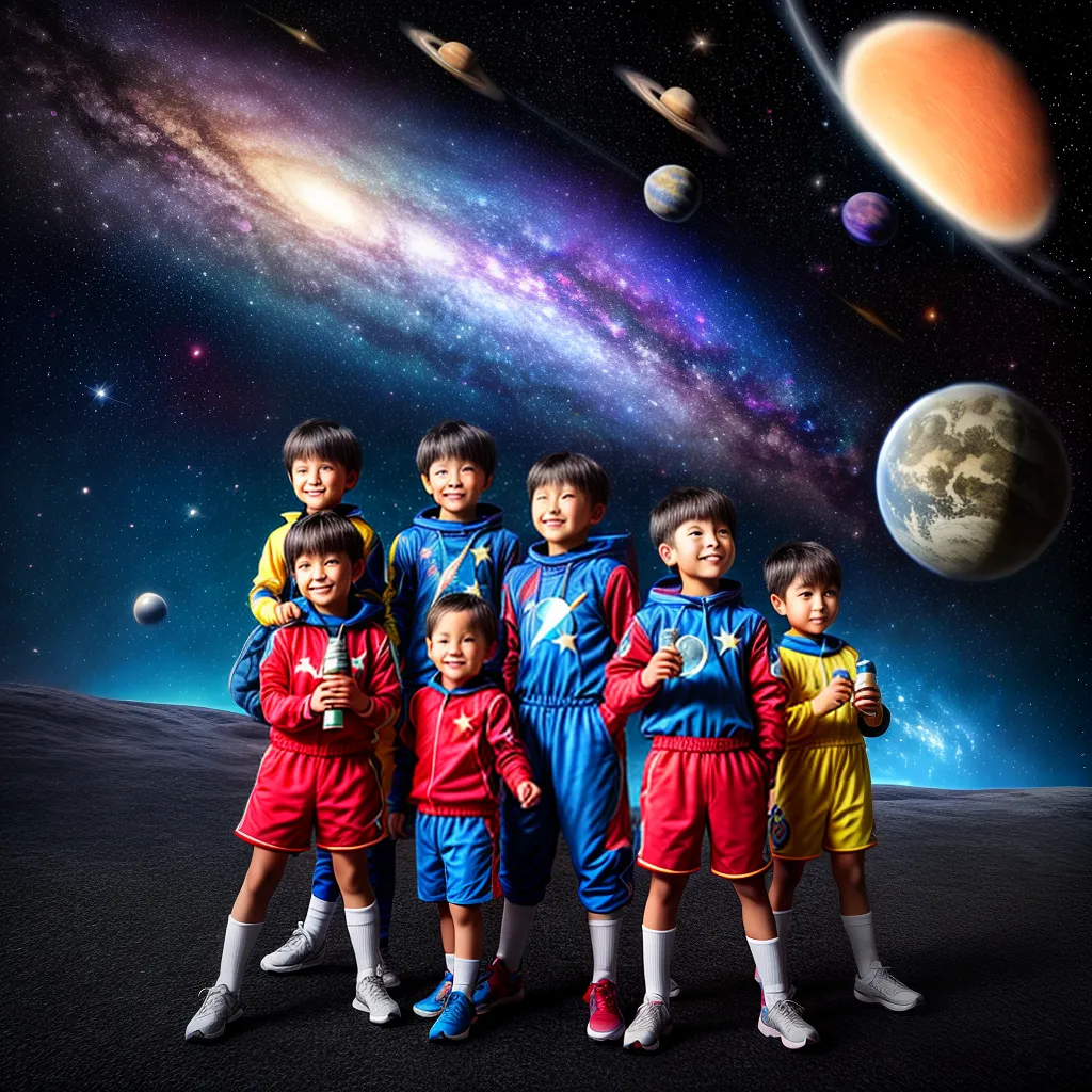 Crianças espaco trajes galaxia telescopes
