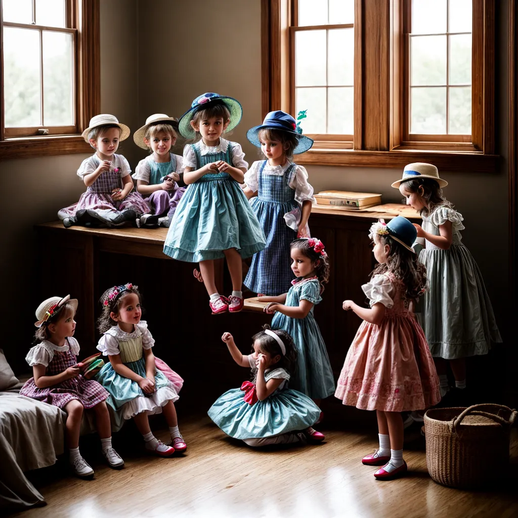 Crianças brincando vestir roupas vintage