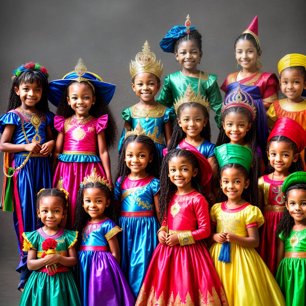 Crianças fantasias coloridas sorrisos alegria