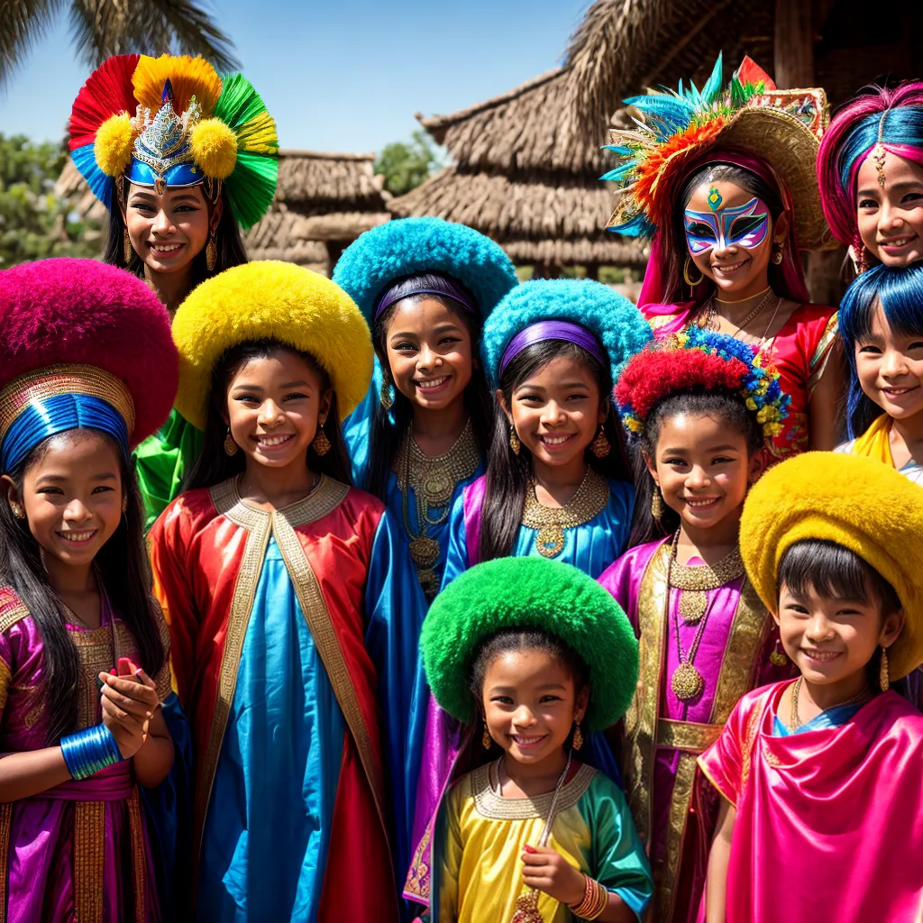 Crianças culturas trajes sorrisos alegria