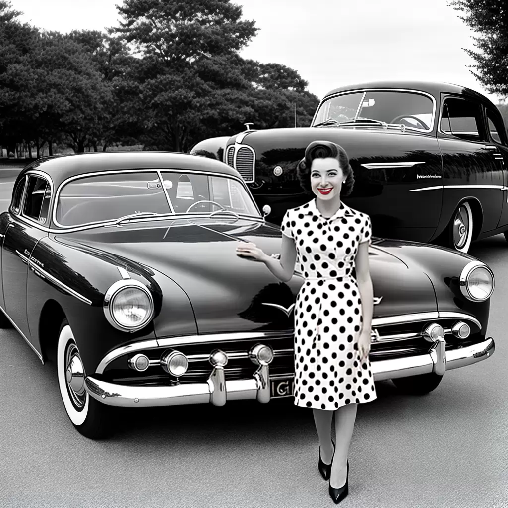 Fotos mulher estilo 1950 carro preto branco