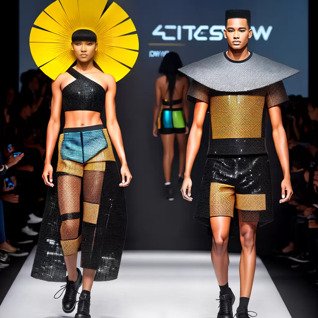 Fotos desfile shorts avant garde geometrico