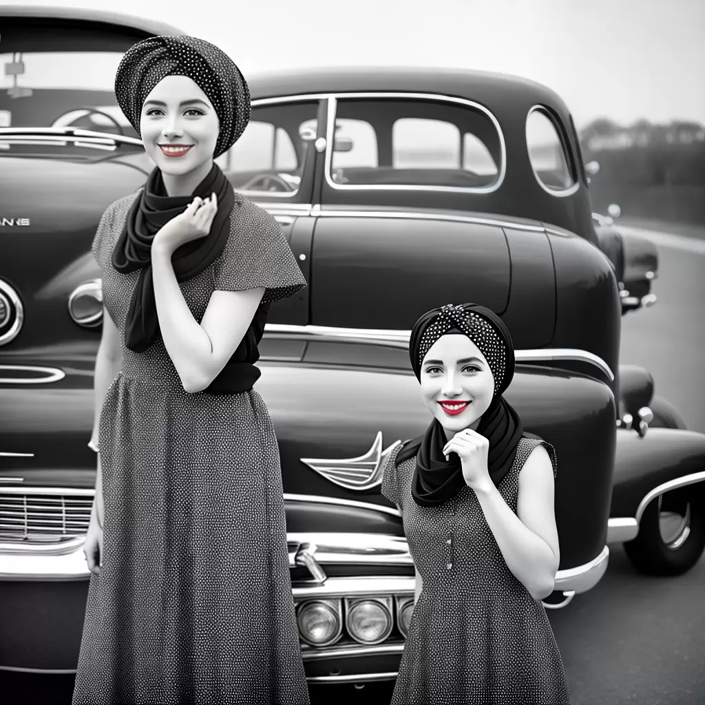 Fotos mulher vestido bolinha carro vintage