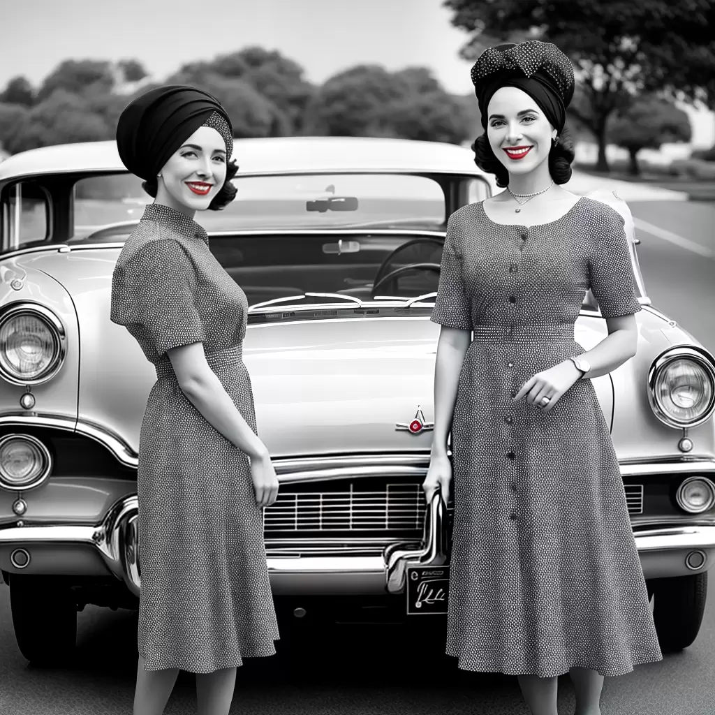 Fotos mulher vestido bolinha carro vintage 1