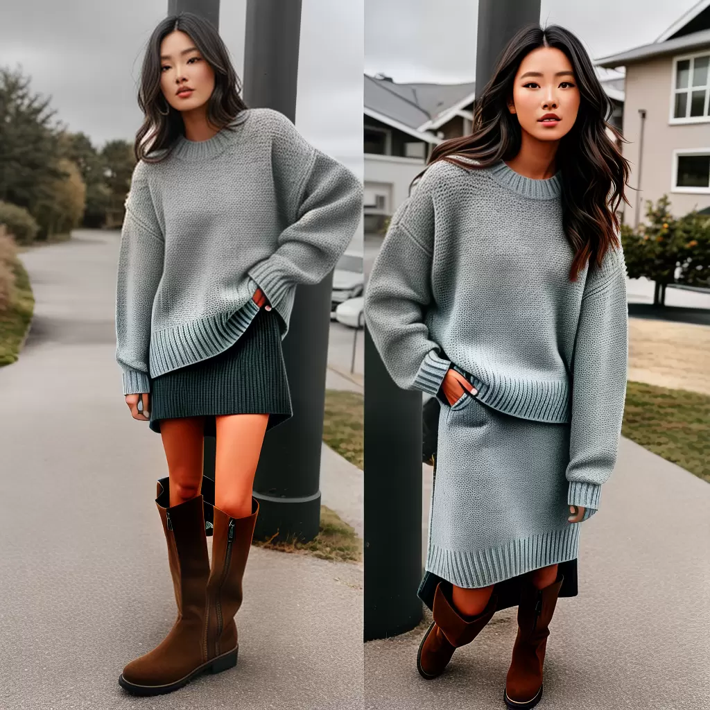 Fotos look inverno sweater textura saia bota Fotos look inverno sweater textura saia bota