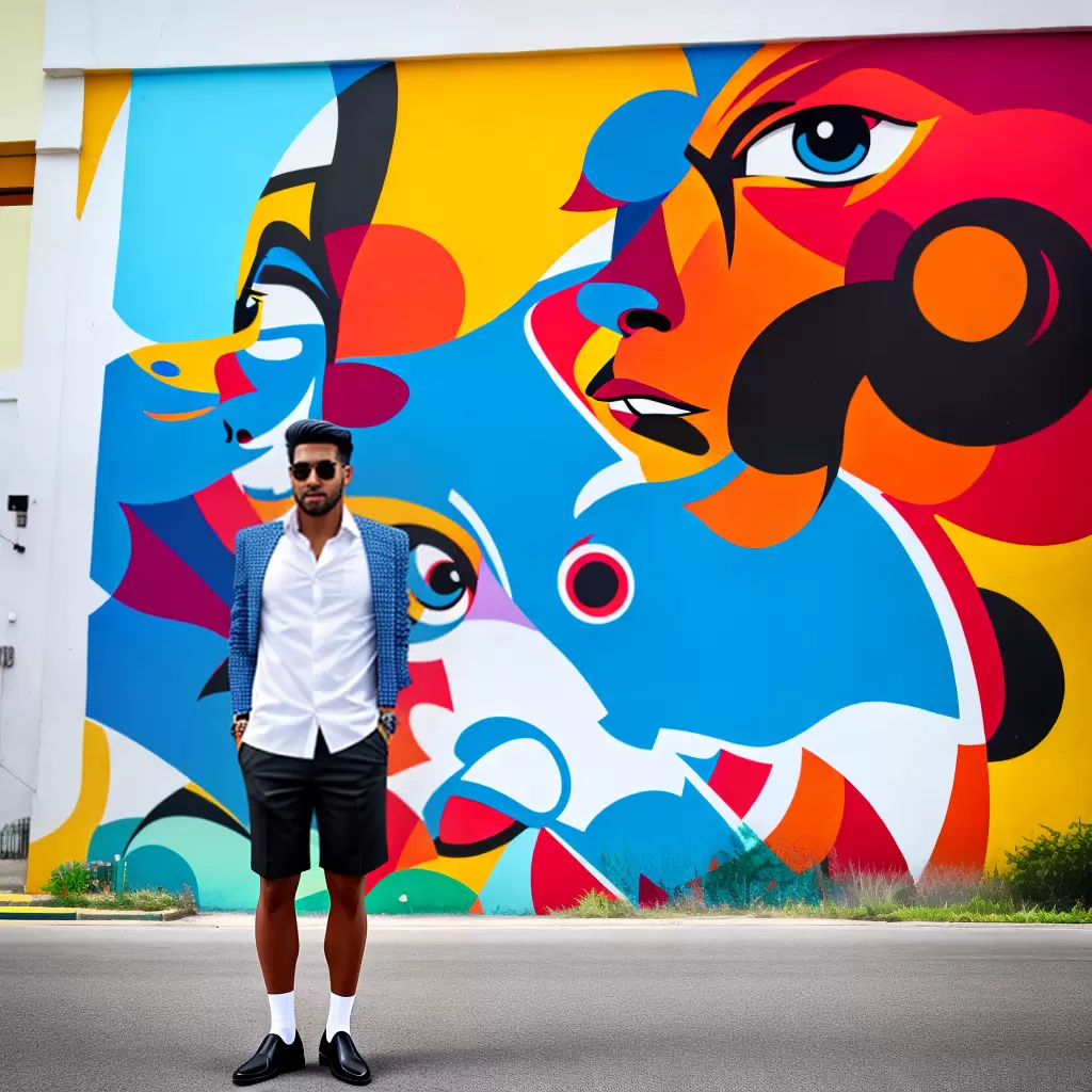 Fotos homem estilo mural camisa shorts
