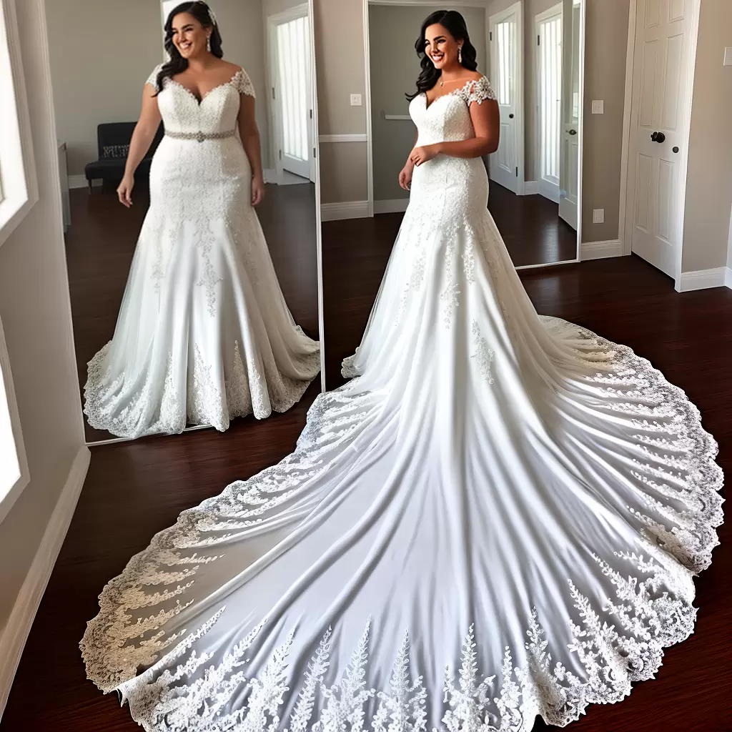 Fotos noiva tamanho grande vestido renda 2