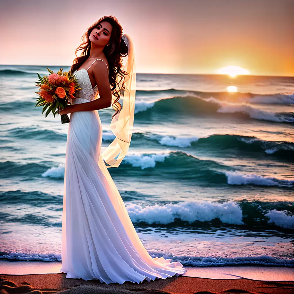 Fotos noiva praia vestido cabelo flores por do sol Fotos noiva praia vestido cabelo flores por do sol