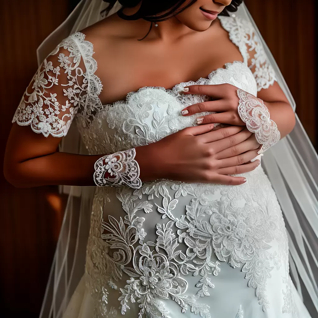 Fotos noiva gravida vestido renda casamento