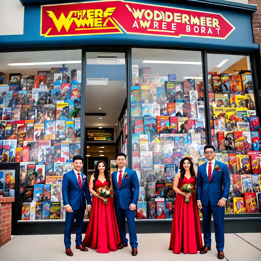Fotos casal super heroi loja quadrinhos