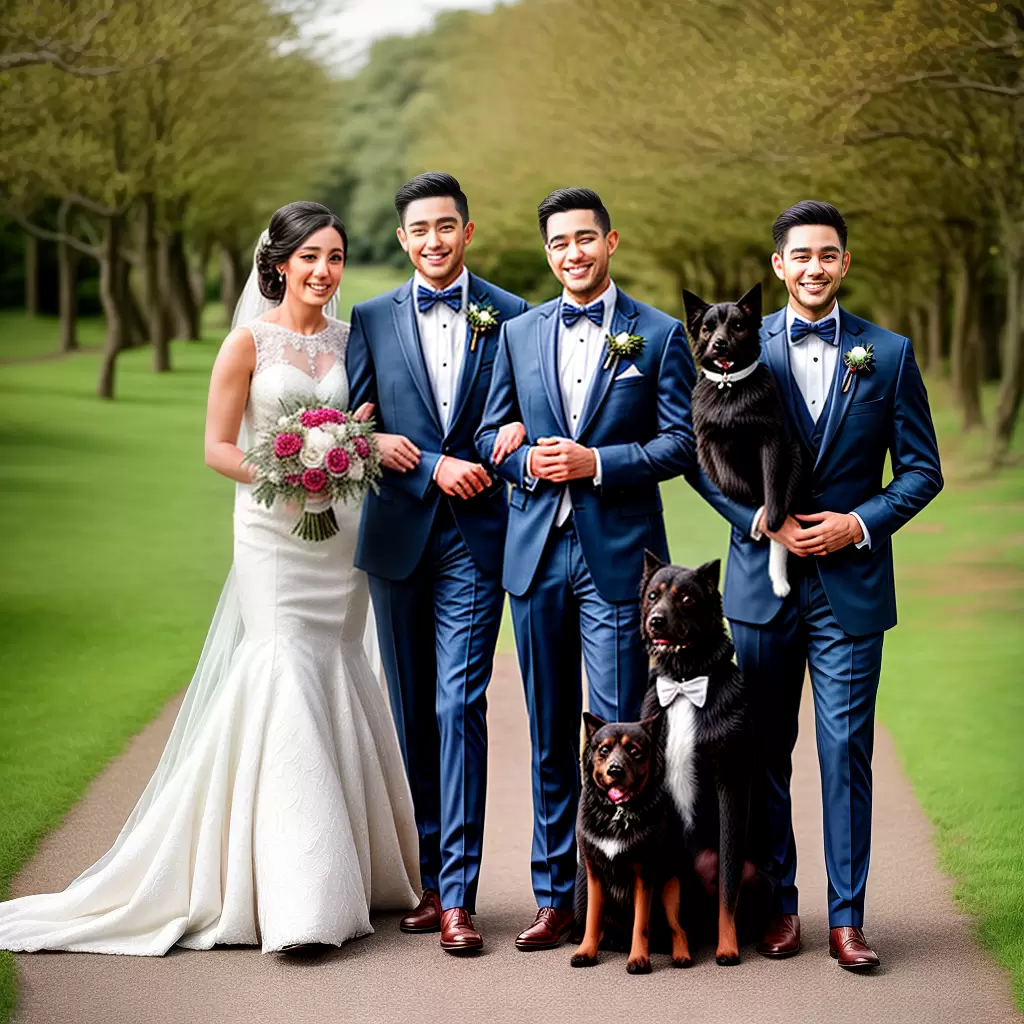 Fotos casamento ao ar livre casal pets roupas