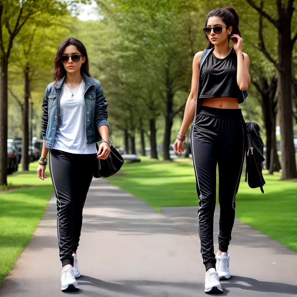 Fotos mulher athleisure preto branco jeans yoga