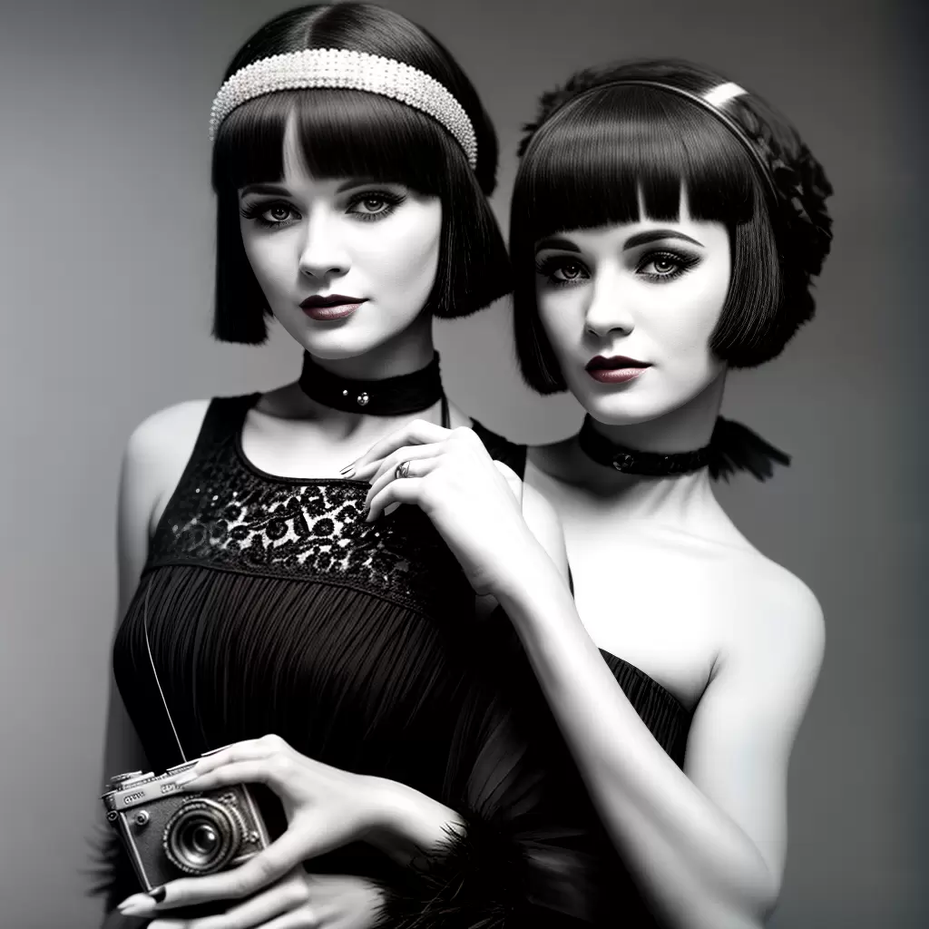 Fotos mulher vestido flapper camera preto branco