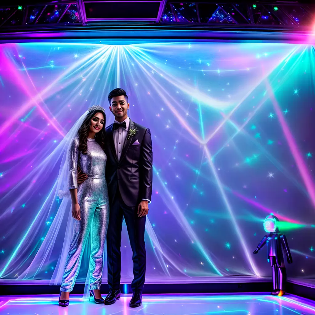 Fotos casamento espaco futurista neon constelacoes