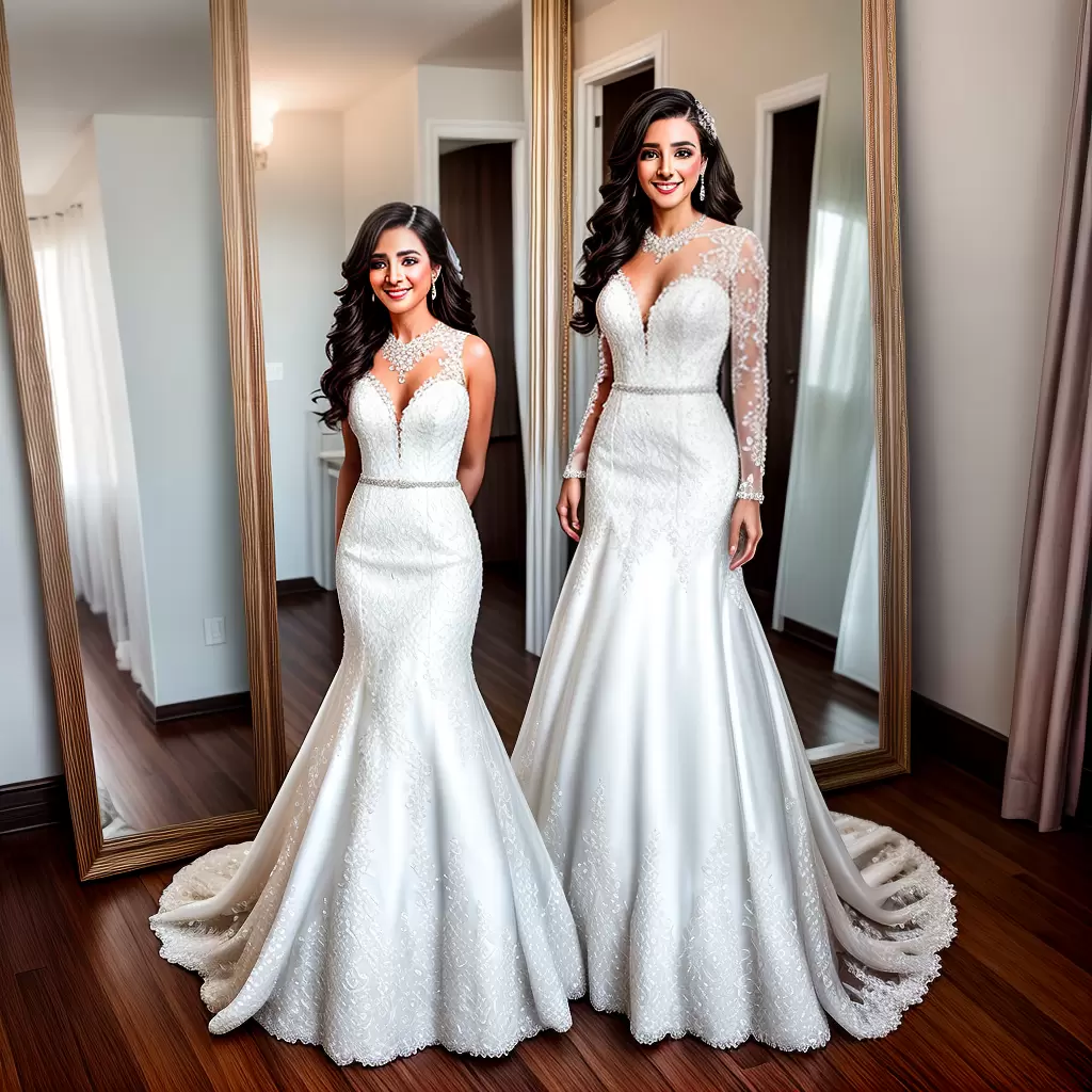 Fotos noiva vestido renda espelho sorriso