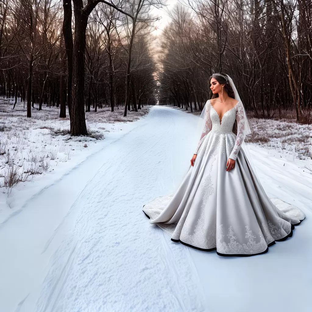 Fotos noiva floresta neve gola capela vestido